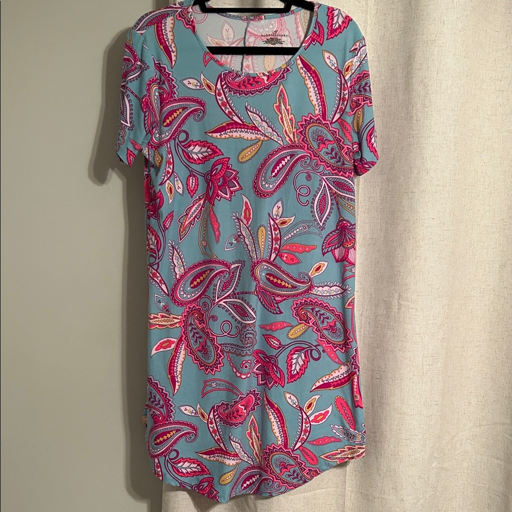 Bobbie Brooks Aqua and Pink Paisley Shift Dress